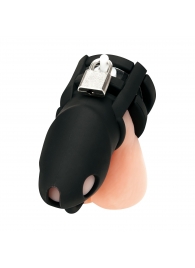 Черная клетка для пениса Silicone Small 2 in Cock Cage With Ball Divider - BlueLine - купить с доставкой в Южно-Сахалинске