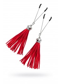 Зажимы на соски «Вилки» с красными кисточками из замши - Pecado - купить с доставкой в Южно-Сахалинске