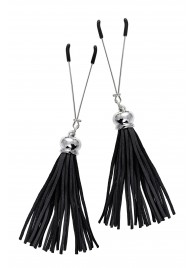 Зажимы на соски «Вилки» с черными кисточками из замши - Pecado - купить с доставкой в Южно-Сахалинске