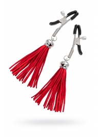 Зажимы на соски «Прищепки» с красными кисточками из замши - Pecado - купить с доставкой в Южно-Сахалинске