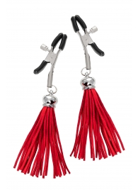 Зажимы на соски «Прищепки» с красными кисточками из замши - Pecado - купить с доставкой в Южно-Сахалинске