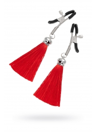 Зажимы на соски «Прищепки» с красными кисточками из шелка - Pecado - купить с доставкой в Южно-Сахалинске