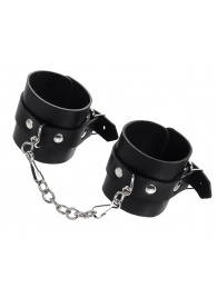 Черные однослойные наручники из натуральной кожи с цепочкой - Pecado - купить с доставкой в Южно-Сахалинске