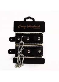 Черные скругленные наручники с мягкой бежевой подкладкой - Crazy Handmade - купить с доставкой в Южно-Сахалинске