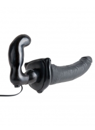 Черный страпон с вагинальной пробкой Deluxe Vibrating Penetrix Strap-On - 19 см. - Pipedream - купить с доставкой в Южно-Сахалинске