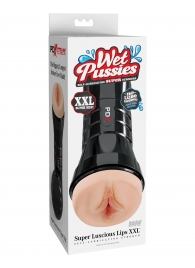 Телесный мастурбатор-вагина в черной колбе Super Luscious Lips XXL - Pipedream - в Южно-Сахалинске купить с доставкой
