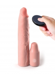 Телесная вибронасадка на член 3  Vibrating Mega X-tension with Remote - 22,9 см. - Pipedream - в Южно-Сахалинске купить с доставкой