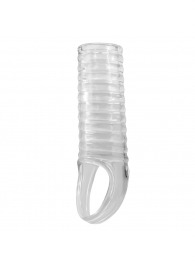 Прозрачная насадка на пенис с ребрышками и подхватом мошонки - Baile - в Южно-Сахалинске купить с доставкой