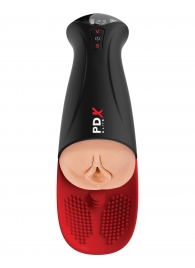 Телесный мастурбатор-вагина в черной колбе с вибрацией Fuck-O-Matic Pro XL - Pipedream - в Южно-Сахалинске купить с доставкой