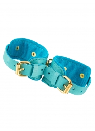 Голубые двуслойные кожаные оковы - Pecado - купить с доставкой в Южно-Сахалинске