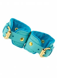 Голубые двуслойные кожаные наручники-браслеты - Pecado - купить с доставкой в Южно-Сахалинске