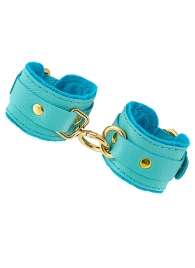 Голубые двуслойные кожаные наручники-браслеты - Pecado - купить с доставкой в Южно-Сахалинске