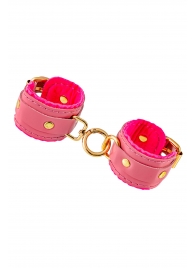 Розовые двуслойные кожаные наручники-браслеты - Pecado - купить с доставкой в Южно-Сахалинске