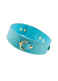 Голубой кожаный однослойный ошейник с прошивкой - Pecado - купить с доставкой в Южно-Сахалинске