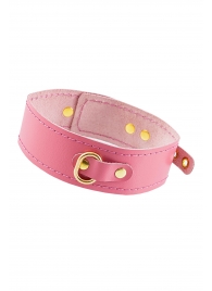 Розовый кожаный однослойный ошейник с прошивкой - Pecado - купить с доставкой в Южно-Сахалинске