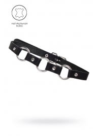 Черный кожаный чокер-ошейник с тремя кольцами - Pecado - купить с доставкой в Южно-Сахалинске