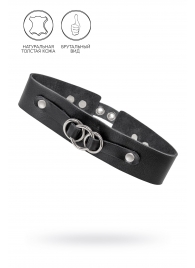 Черный чокер-ошейник со связанными кольцами на подложке - Pecado - купить с доставкой в Южно-Сахалинске