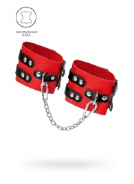 Красно-черные мягкие оковы с двумя ремешками с люверсами - Pecado - купить с доставкой в Южно-Сахалинске