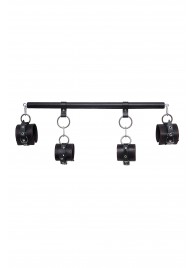 Черная распорка с 4 манжетами для рук и ног - Pecado - купить с доставкой в Южно-Сахалинске