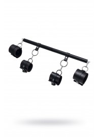 Черная распорка с 4 манжетами для рук и ног - Pecado - купить с доставкой в Южно-Сахалинске