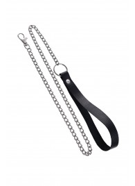 Поводок с ручкой из черной натуральной кожи и карабином для ошейника - Pecado - купить с доставкой в Южно-Сахалинске