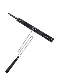 Кожаный двухслойный ошейник с белой строчкой и поводком - Pecado - купить с доставкой в Южно-Сахалинске