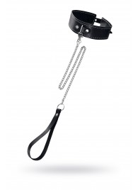 Кожаный двухслойный ошейник с белой строчкой и поводком - Pecado - купить с доставкой в Южно-Сахалинске