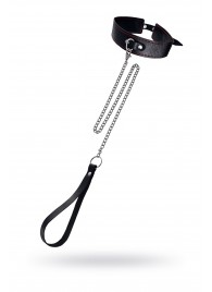 Кожаный двухслойный ошейник с красной строчкой и поводком - Pecado - купить с доставкой в Южно-Сахалинске