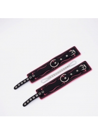 Черно-розовые кожаные оковы с розовой строчкой - Crazy Handmade - купить с доставкой в Южно-Сахалинске