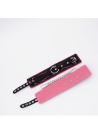 Черно-розовые кожаные оковы с розовой строчкой - Crazy Handmade - купить с доставкой в Южно-Сахалинске