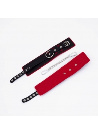 Черно-красные оковы с красной строчкой Sex - Crazy Handmade - купить с доставкой в Южно-Сахалинске