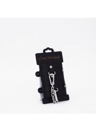 Черные кожаные наручники с хромированной фурнитурой - Crazy Handmade - купить с доставкой в Южно-Сахалинске