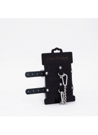 Черные кожаные оковы с хромированной фурнитурой - Crazy Handmade - купить с доставкой в Южно-Сахалинске