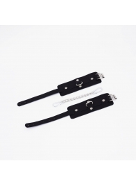 Черные кожаные оковы с хромированной фурнитурой - Crazy Handmade - купить с доставкой в Южно-Сахалинске