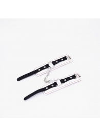 Бело-красные кожаные наручники - Crazy Handmade - купить с доставкой в Южно-Сахалинске