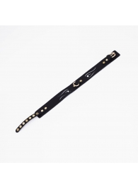 Черный кожаный ошейник с золотистой фурнитурой - Crazy Handmade - купить с доставкой в Южно-Сахалинске