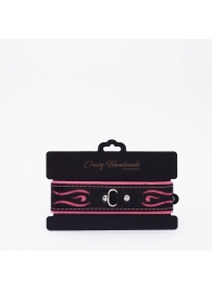 Черно-розовый кожаный ошейник с розовой строчкой - Crazy Handmade - купить с доставкой в Южно-Сахалинске