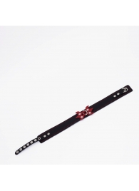 Черный ошейник с красным декором и строчкой - Crazy Handmade - купить с доставкой в Южно-Сахалинске