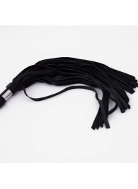 Черный кожаный флоггер со стальной ручкой - 45 см. - Crazy Handmade - купить с доставкой в Южно-Сахалинске