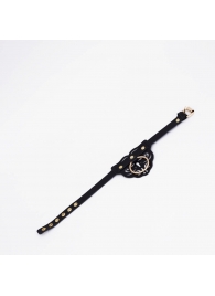 Черный фигурный кожаный ошейник с золотистой фурнитурой - Crazy Handmade - купить с доставкой в Южно-Сахалинске