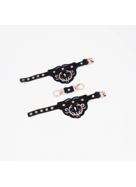 Черные наручники с золотистой фурнитурой - Crazy Handmade - купить с доставкой в Южно-Сахалинске