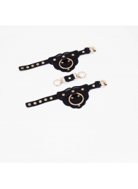 Черные наручники с золотистой фурнитурой - Crazy Handmade - купить с доставкой в Южно-Сахалинске