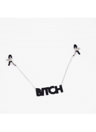 Зажимы на соски с кожаной подвеской Bitch - Crazy Handmade - купить с доставкой в Южно-Сахалинске