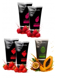 Набор из 5 съедобных лубрикантов JUJU (клубника х 2, малина х 2, тропические фрукты) - JuJu - купить с доставкой в Южно-Сахалинске