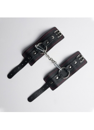Черные кожаные наручники с красной строчкой - Crazy Handmade - купить с доставкой в Южно-Сахалинске