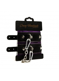 Черно-фиолетовые скругленные наручники с мягкой подкладкой - Crazy Handmade - купить с доставкой в Южно-Сахалинске