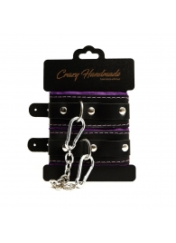 Черно-фиолетовые скругленные наручники с мягкой подкладкой - Crazy Handmade - купить с доставкой в Южно-Сахалинске