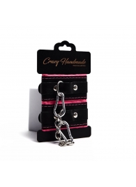 Черно-розовые скругленные наручники с мягкой подкладкой - Crazy Handmade - купить с доставкой в Южно-Сахалинске