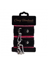 Черно-розовые скругленные наручники с мягкой подкладкой - Crazy Handmade - купить с доставкой в Южно-Сахалинске