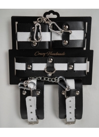Набор фиксаторов из черной и белой натуральной кожи - Crazy Handmade - купить с доставкой в Южно-Сахалинске